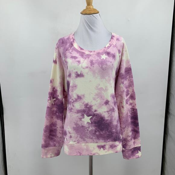 Wildfox Sweatshirt Womens XL Extra Large Violet White Tie Dye Star Long Sleeve - Picture 2 of 11